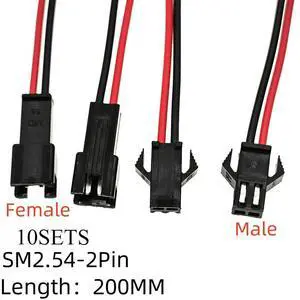 JST 2.54 SM 2 Pin Connector Plug Female & Male with 200MM Wire 10 Sets JST 2.54 SM 2 Pin Connector Plug Female & Male with 200MM Wire 10 Sets