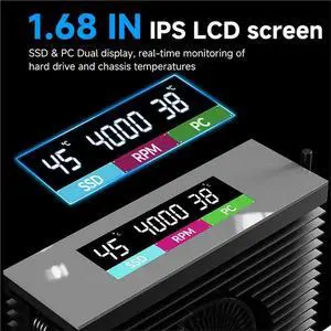 M.2 2280 Cooler With ligent Temperature Sensing Control PWM Turbine Fan IPS Color Screen MCU Black M.2 2280 Cooler With ligent Temperature Sensing Control PWM Turbine Fan IPS Color Screen MCU Black