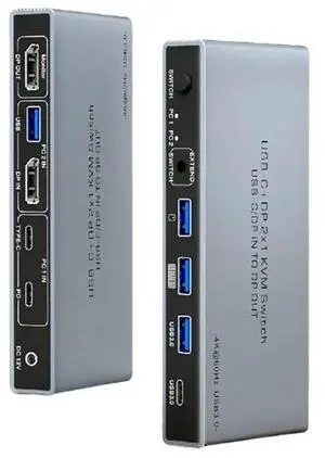 USB-C+UHD 2X1 KVM Switch 4K 60Hz 2 In 1 Out - 8K 60Hz USB-C/DP In To DP Out Two PC Share A Monitor/Keyboard Mouse USB-C+UHD 2X1 KVM Switch 4K 60Hz 2 In 1 Out - 8K 60Hz USB-C/DP In To DP Out Two PC Share A Monitor/Keyboard Mouse