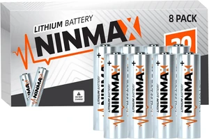 NINMAX® Lithium AA Batteries 3500mAh, 8 Pack 1.5V Longest Lasting Double A Battery for High-Tech DevicesNon-Rechargeable NINMAX® Lithium AA Batteries 3500mAh, 8 Pack 1.5V Longest Lasting Double A Battery for High-Tech DevicesNon-Rechargeable