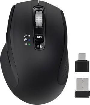 Wireless Bluetooth Mouse with USB-A, USB-C Receiver, Rechargeable, 3-Device, Full-Size, Silent Click, Ergonomic Mice for MacBook/Laptop/Computer/Tablet/PC/iPad-Black Wireless Bluetooth Mouse with USB-A, USB-C Receiver, Rechargeable, 3-Device, Full-Size, Silent Click, Ergonomic Mice for MacBook/Laptop/Computer/Tablet/PC/iPad-Black