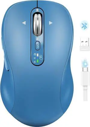 Wireless Bluetooth Mouse Rechargeable,USB+BT×2,Multi Device Quiet Ergo Computer Mouses,Metal 4-Way Super Scrolling,± 3200 DPI,10 Button,Plug&Play,Cordless Mice for Laptop,Tablet,Mac,iPad,PC,Phone-Blue Wireless Bluetooth Mouse Rechargeable,USB+BT×2,Multi Device Quiet Ergo Computer Mouses,Metal 4-Way Super Scrolling,± 3200 DPI,10 Button,Plug&Play,Cordless Mice for Laptop,Tablet,Mac,iPad,PC,Phone-Blue