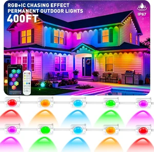 400FT Permanent Outdoor Lights, Smart RGB+IC Eaves Lights for House, App & Remote Control, LED Roofline Lights, Waterproof Exterior House Lights for Year-Round Christmas & Holiday Lighting 400FT Permanent Outdoor Lights, Smart RGB+IC Eaves Lights for House, App & Remote Control, LED Roofline Lights, Waterproof Exterior House Lights for Year-Round Christmas & Holiday Lighting