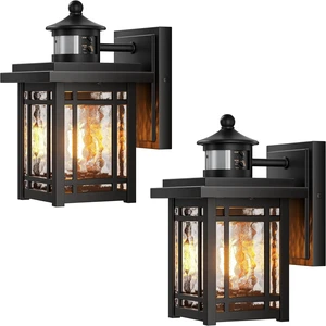 Gleamz 2-Pack Outdoor Porch Lights Wall Mount, Black Motion Sensor Outdoor Wall Lights, Aluminum Exterior Lighting Fixtures, Modern Exterior Lighting Fixtures Dusk to Dawn for Home Patio, E26 Socket Gleamz 2-Pack Outdoor Porch Lights Wall Mount, Black Motion Sensor Outdoor Wall Lights, Aluminum Exterior Lighting Fixtures, Modern Exterior Lighting Fixtures Dusk to Dawn for Home Patio, E26 Socket
