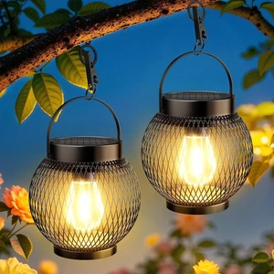 Solar Lanterns Outdoor Waterproof, Metal Hanging Lights, 2 Pack Solar Lanterns Outdoor Waterproof, Metal Hanging Lights, 2 Pack