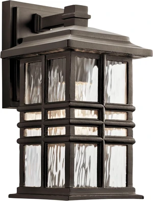 Kichler Beacon Square 1-Light Outdoor Wall Light in Olde Bronze, Clear Hammered Glass Shade, (6.5" W x 12" H x 7.5" D), 49829OZ
