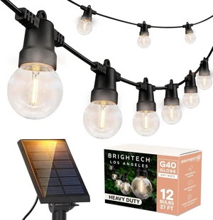 Brightech Ambience Pro Solar Powered Outdoor String Lights - 27 Ft Commercial Grade Waterproof Patio Lights with Edison Globes, Shatterproof LED String Lights for Patio - 12 Bulbs, 1W, Soft White Brightech Ambience Pro Solar Powered Outdoor String Lights - 27 Ft Commercial Grade Waterproof Patio Lights with Edison Globes, Shatterproof LED String Lights for Patio - 12 Bulbs, 1W, Soft White