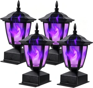 Dynaming Solar Flame Post Cap Lights Outdoor, Halloween Flickering Purple Flame Post Lights, Solar Powered LED Lantern Waterproof for Garden Deck Fence Patio, Fit 4x4, 5x5 or 6x6 Wooden Posts, 4 Pack Dynaming Solar Flame Post Cap Lights Outdoor, Halloween Flickering Purple Flame Post Lights, Solar Powered LED Lantern Waterproof for Garden Deck Fence Patio, Fit 4x4, 5x5 or 6x6 Wooden Posts, 4 Pack