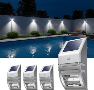 4 Pack Metal Solar Fence Lights Cool White Lamp with Motion Sensor 4 Pack Metal Solar Fence Lights Cool White Lamp with Motion Sensor