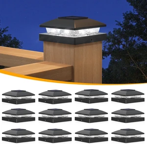 APONUO Solar Post Cap Lights for 4x4 Posts - IP64 Waterproof, 6500K LED, No-Wire Fence Lights & Deck Lights for Patio Garden Yard Patio, Black-Cool White, 12 Pack
