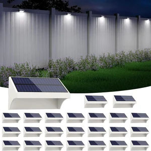 NIORSUN Outdoor Fence Lights, 24 Pack Waterproof LED Solar Fence Lights with 1500mAh Battery, Warm White/Cool White/RGB, Easy-to-Install Wall Light for Deck, Patio, Railing, Stairs, Backyard  White
