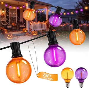 Purple and Orange Halloween Lights, 25FT 27 Count Halloween G40 LED String Lights, Indoor Decoration Lights for Outdoor Patio Home Party Garden Yard-Black Wire Purple and Orange Halloween Lights, 25FT 27 Count Halloween G40 LED String Lights, Indoor Decoration Lights for Outdoor Patio Home Party Garden Yard-Black Wire