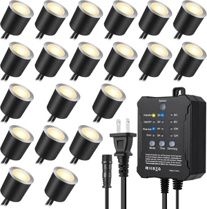 SMY Lighting Dimmable LED Deck Lights with Timer and Photocell Sensor and Protecting Shell 32mm,20Pack Outdoor LED Smart Deck Lighting IP67 Waterproof for Garden,Yard Stair, Patio, Floor Decoration