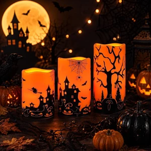 Homemory Orange Halloween LED Candles, Waterproof, Remote Timer, Set of 3 Homemory Orange Halloween LED Candles, Waterproof, Remote Timer, Set of 3