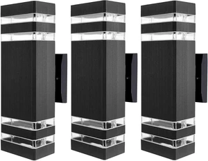 Outdoor Wall Lights, LED Square Modern Porch Lighting Fixtures, Black Exterior Up and Down Wall Mount Lights Front Porch Wall Sconce for Garage Garden Balcony 3 Pack