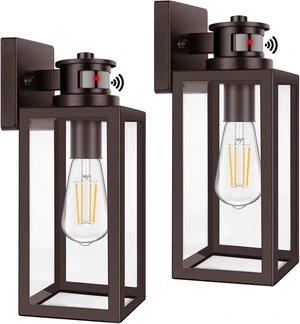 TOBUSA 2-Pack Motion Sensor Outdoor Wall Lights, Waterproof Dusk to Dawn Exterior Wall Light Fixtures, Modern Brown Outside Porch Lights for House Garage, Motion Sensor Wall Lanterns with Clear Glass TOBUSA 2-Pack Motion Sensor Outdoor Wall Lights, Waterproof Dusk to Dawn Exterior Wall Light Fixtures, Modern Brown Outside Porch Lights for House Garage, Motion Sensor Wall Lanterns with Clear Glass