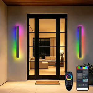 2 Pack Outdoor RGB Long Wall Lights,15.7inch Wall Lights RGB/Warm/White Dimmable Modern Led Wall Lighting, Ip65 Waterproof Wall Sconce with Remote APP Control for Outdoor/Indoor Party Gathering