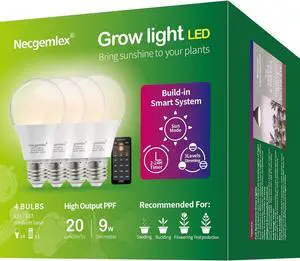 Smart LED Grow Light Bulbs with Remote Controller, Sun Simulation Mode, Built-in Auto Timer, A21/A70 E26/E27 9W Dimmable Full Spectrum Intelligent Plant Grow Bulbs for Indoor Plants, 4 Pack Smart LED Grow Light Bulbs with Remote Controller, Sun Simulation Mode, Built-in Auto Timer, A21/A70 E26/E27 9W Dimmable Full Spectrum Intelligent Plant Grow Bulbs for Indoor Plants, 4 Pack
