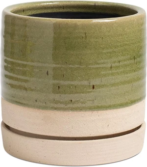 HERDUK 6 Inch Plant Pots, Ceramic Planter Pot with Drainage Hole & Saucer, Indoor/Outdoor Cylinder Round Planter Pot, Green & Beige HERDUK 6 Inch Plant Pots, Ceramic Planter Pot with Drainage Hole & Saucer, Indoor/Outdoor Cylinder Round Planter Pot, Green & Beige
