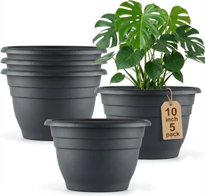 RooTrimmer 5 Pack 10 Inch Plant Pots for Indoor Outdoor,Plastic Floor Planters with Drainage Holes,Lightweight Flower Pots for Home,Patio & Garden(Grey) RooTrimmer 5 Pack 10 Inch Plant Pots for Indoor Outdoor,Plastic Floor Planters with Drainage Holes,Lightweight Flower Pots for Home,Patio & Garden(Grey)