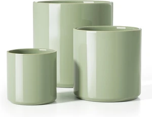 LE TAUCI 10+8+6 Inch Ceramic Pots for Plants, Indoor Planters with Drainage Hole and Plug, Modern Cylinder Flower Pots Set of 3 for Living Room and Kitchen, Glossy, Sage Green LE TAUCI 10+8+6 Inch Ceramic Pots for Plants, Indoor Planters with Drainage Hole and Plug, Modern Cylinder Flower Pots Set of 3 for Living Room and Kitchen, Glossy, Sage Green