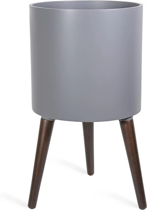 D'vine Dev 12 Inch Planter Pot with Wood Stand, Grey, 88-O-C-3 D'vine Dev 12 Inch Planter Pot with Wood Stand, Grey, 88-O-C-3