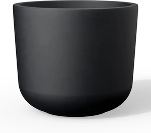 Kante Accent Round Capsule Black Concrete Planter 11" Dia, Outdoor Kante Accent Round Capsule Black Concrete Planter 11" Dia, Outdoor