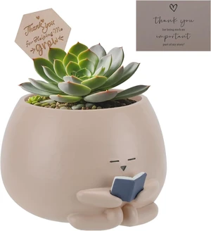 Bookworm Planter Pot - Cute Plant Pots for Succulents with Thank You Sign & Card, Small Reading Planter for Indoor Outdoor Decor, Succulent Gifts for Book Lovers, Teacher Dad Mom Appreciation Bookworm Planter Pot - Cute Plant Pots for Succulents with Thank You Sign & Card, Small Reading Planter for Indoor Outdoor Decor, Succulent Gifts for Book Lovers, Teacher Dad Mom Appreciation