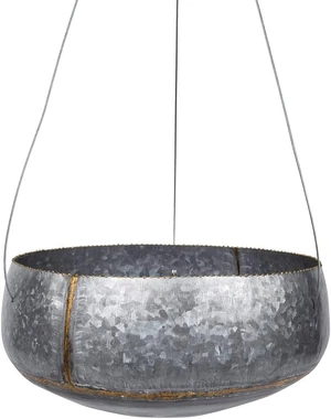 Creative Co-Op Round Galvanized Metal Hanging Planter with Rope and Hook, Silver and Gold Creative Co-Op Round Galvanized Metal Hanging Planter with Rope and Hook, Silver and Gold