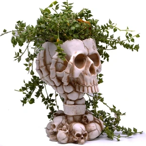 Skull Planter, Goth Flower Pot, Gothic Plant Pots, Succulent Pots with Drainage, Halloween Plant Pot, Tall White Skulls Statue, Funny Desk Home Decor, Cool Figurines Flower Pots Gift for Mother Father