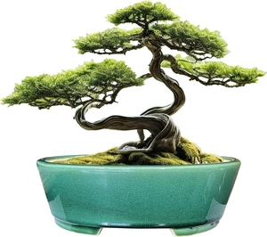 2pcs Green Ceramic Bonsai Planter Pots with Bamboo Tray 6.2  & 5.3, Rectangular Glazed Bonsai & Succulent Cactus Starter Pot with Drainage Ice Crack Design (Crackle Glazed 9")