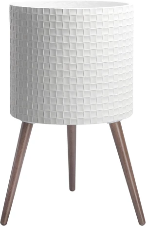 D'vine Dev Planter Pot with Wood Stand, 16 in, Matte White, 88-Z-E-1