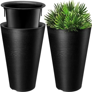 Sieral Set of 2 Tall Outdoor Planters 12 x 18 Inch Large Resin Outdoor Planters for Front Porch Flower Round Floor Decorative Indoor Pots with Drainage(Black) Sieral Set of 2 Tall Outdoor Planters 12 x 18 Inch Large Resin Outdoor Planters for Front Porch Flower Round Floor Decorative Indoor Pots with Drainage(Black)