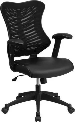 Flash Furniture LeatherSoft Swivel Adjustable Office Chair, Black | Ergonomic, Leather soft Seat, High-Back, Mesh Back Flash Furniture LeatherSoft Swivel Adjustable Office Chair, Black | Ergonomic, Leather soft Seat, High-Back, Mesh Back