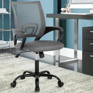 Ergonomic Office Chair, Mid Back Mesh Desk Chair with Lumbar Support & Armrest - Breathable, Height Adjustable Rolling Task Executive Chairs for Adults, Grey Ergonomic Office Chair, Mid Back Mesh Desk Chair with Lumbar Support & Armrest - Breathable, Height Adjustable Rolling Task Executive Chairs for Adults, Grey