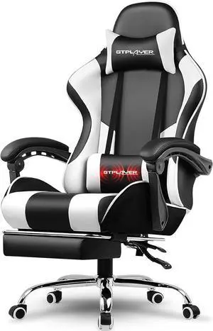 GTPLAYER Gaming Chair, Computer Chair with Footrest and Lumbar Support, Height Adjustable Game Chair with 360°-Swivel Seat and Headrest and for Office or Gaming (White) GTPLAYER Gaming Chair, Computer Chair with Footrest and Lumbar Support, Height Adjustable Game Chair with 360°-Swivel Seat and Headrest and for Office or Gaming (White)