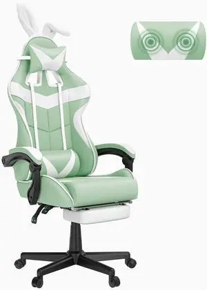 Soontrans Light Green Gaming Chair with Footrest,Lovely Cute Bunny Computer Gamer Chair,Kawaii Desk Chair for Granddaughter,Sister,Girlfriend,Wife and Love Soontrans Light Green Gaming Chair with Footrest,Lovely Cute Bunny Computer Gamer Chair,Kawaii Desk Chair for Granddaughter,Sister,Girlfriend,Wife and Love