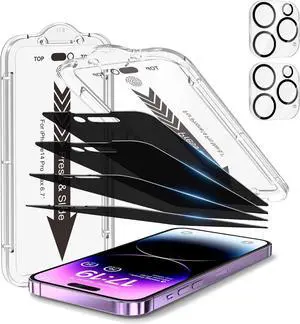 EZ-GLAZ-4+2 Pack for iPhone 14 Pro Max Privacy Screen Protector (6.7") | 2-Pack Lens Protectors, Alignment Kit, Easy Installation, 9H+ Tempered Glass, Scratch Resistant, 28° Privacy Protection EZ-GLAZ-4+2 Pack for iPhone 14 Pro Max Privacy Screen Protector (6.7") | 2-Pack Lens Protectors, Alignment Kit, Easy Installation, 9H+ Tempered Glass, Scratch Resistant, 28° Privacy Protection