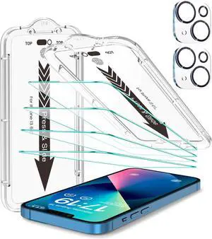 EZ-GLAZ-4+2 Pack for iPhone 13 Screen Protector (6.1") HD Clear | 2-Pack Lens Protectors, Alignment Kit, Easy Installation, Case-Friendly, 9H+ Tempered Glass, Scratch Resistant, Ultra Clear EZ-GLAZ-4+2 Pack for iPhone 13 Screen Protector (6.1") HD Clear | 2-Pack Lens Protectors, Alignment Kit, Easy Installation, Case-Friendly, 9H+ Tempered Glass, Scratch Resistant, Ultra Clear