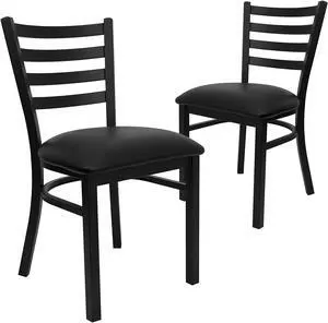 Flash Furniture Hercules Series Commercial Ladder Back Restaurant Chairs, Modern Lightweight Metal Dining Chairs with Padded Seats, Set of 2, Black Flash Furniture Hercules Series Commercial Ladder Back Restaurant Chairs, Modern Lightweight Metal Dining Chairs with Padded Seats, Set of 2, Black