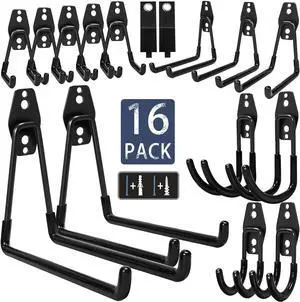 KOFANI Steel Garage Storage Hooks-16 Pack Black Heavy Duty Wall Mount Hooks KOFANI Steel Garage Storage Hooks-16 Pack Black Heavy Duty Wall Mount Hooks