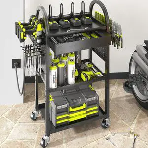 KAFAHOM Power Tool Cart with Charging Station, Rolling Cart with Drawer, Heavy Duty Power Tool Organizer with 360 Silent Wheels, Storage for Garage, Warehouse & Repair Shop KAFAHOM Power Tool Cart with Charging Station, Rolling Cart with Drawer, Heavy Duty Power Tool Organizer with 360 Silent Wheels, Storage for Garage, Warehouse & Repair Shop