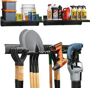 TIDYME Garage Tool Organizer Wall Mount 64", 2 Shelves & 4 Single Hooks TIDYME Garage Tool Organizer Wall Mount 64", 2 Shelves & 4 Single Hooks