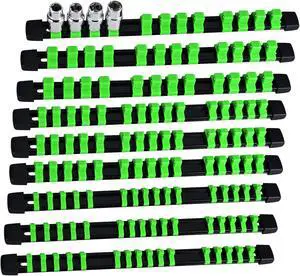 Socket Organizer Set 9PCS ABS Holder Kit - 1/4-Inch x 48, 3/8-Inch x 45, 1/2-Inch x 36 Clips, Drive Tray, Rail - Green Socket Organizer Set 9PCS ABS Holder Kit - 1/4-Inch x 48, 3/8-Inch x 45, 1/2-Inch x 36 Clips, Drive Tray, Rail - Green