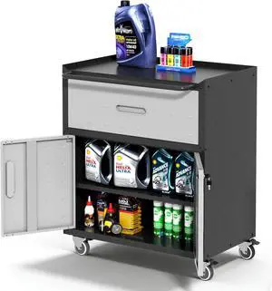 Garage Cabinets,Metal Garage Storage Cabinet with Wheels,Lockable Rolling Tool Cabinet with Drawer and Adjustable Shelves,Heavy Duty Tools Cabinet for Home Office Utility Room,Black/Grey Garage Cabinets,Metal Garage Storage Cabinet with Wheels,Lockable Rolling Tool Cabinet with Drawer and Adjustable Shelves,Heavy Duty Tools Cabinet for Home Office Utility Room,Black/Grey