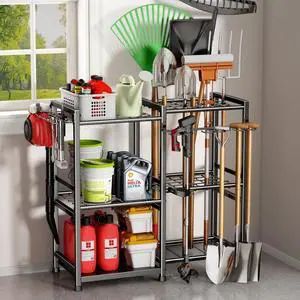 CICUFY Garden Tool Organizer Storage Metal Yard Tool Organizer Heavy Duty Garden Tool Rack Stand with 2 Extra Hooks, Up To 70 Long Handled Shovels/Rakes/Brooms Holder for Garage,Shed,Outdoor(Black) CICUFY Garden Tool Organizer Storage Metal Yard Tool Organizer Heavy Duty Garden Tool Rack Stand with 2 Extra Hooks, Up To 70 Long Handled Shovels/Rakes/Brooms Holder for Garage,Shed,Outdoor(Black)