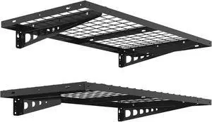 FLEXIMOUNTS 2x4ft Garage Storage, 2 Pack Garage Wall Shelving, Black FLEXIMOUNTS 2x4ft Garage Storage, 2 Pack Garage Wall Shelving, Black