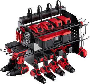 TRZZ Power Tool Organizer Wall Mount, 3-Layer Charging Station, Black TRZZ Power Tool Organizer Wall Mount, 3-Layer Charging Station, Black