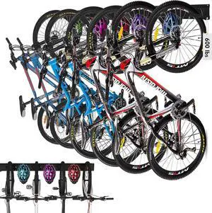 HORUSDY Stainless Steel Bike Storage Rack, 6 Bike Storage Hanger Wall Mount and 6 Helmets Hooks for Home & Garage Holds Up to 600lbs, Black HORUSDY Stainless Steel Bike Storage Rack, 6 Bike Storage Hanger Wall Mount and 6 Helmets Hooks for Home & Garage Holds Up to 600lbs, Black