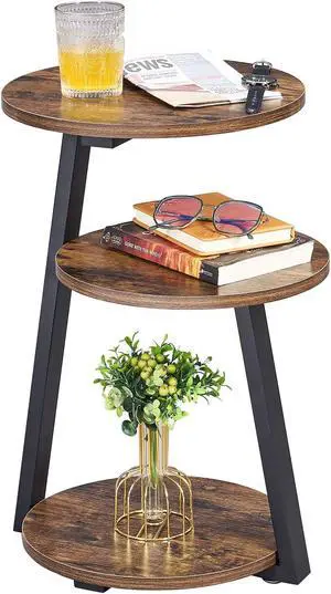 BEWISHOME Small Round Side Table, 3-Tier End Table with Storage Shelves BEWISHOME Small Round Side Table, 3-Tier End Table with Storage Shelves